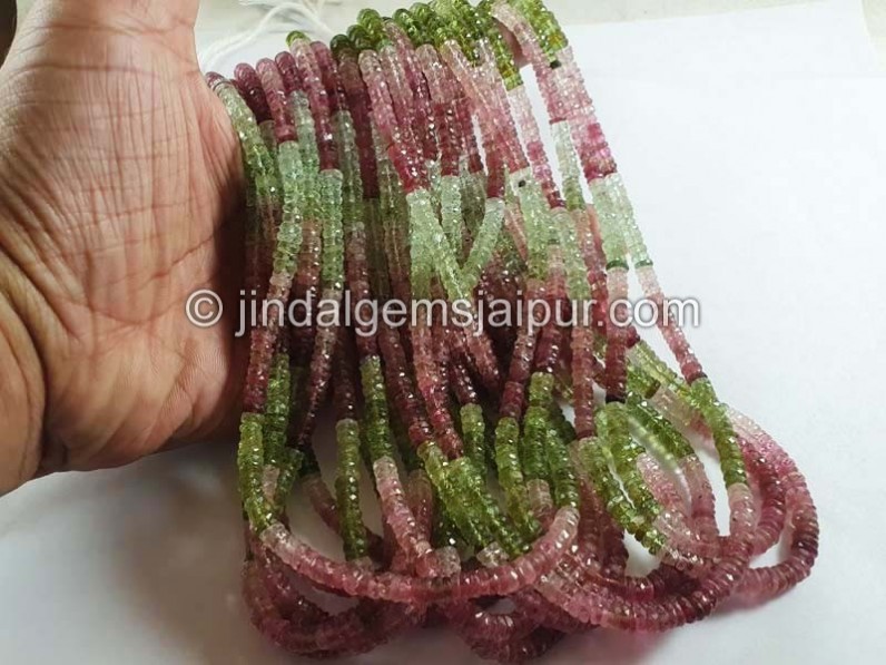 Multi Pink & Green Tourmaline Faceted Tyre Beads