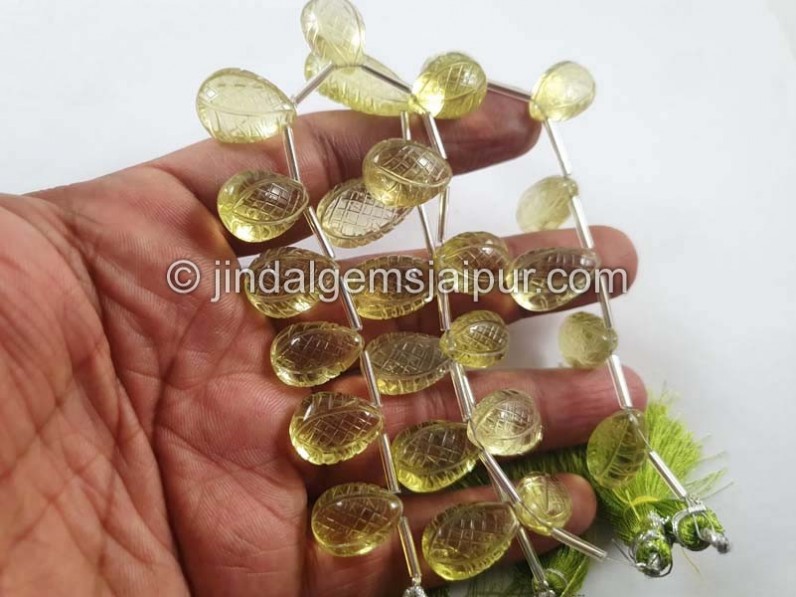 Lemon Quartz Carved Crown Pear Beads