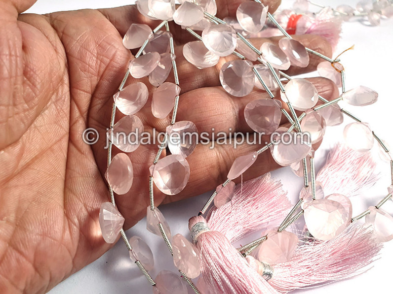 Rose Quartz Concave Cut Heart Shape Beads