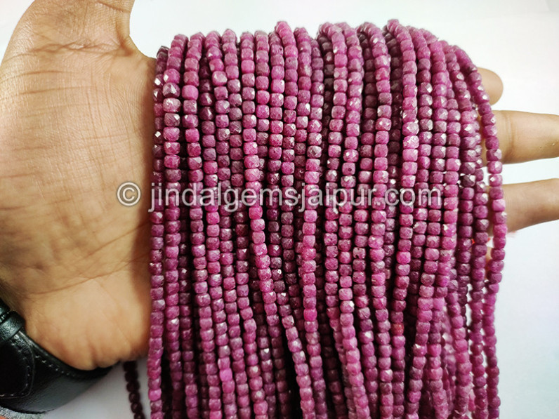 Ruby Faceted Cube Shape Beads