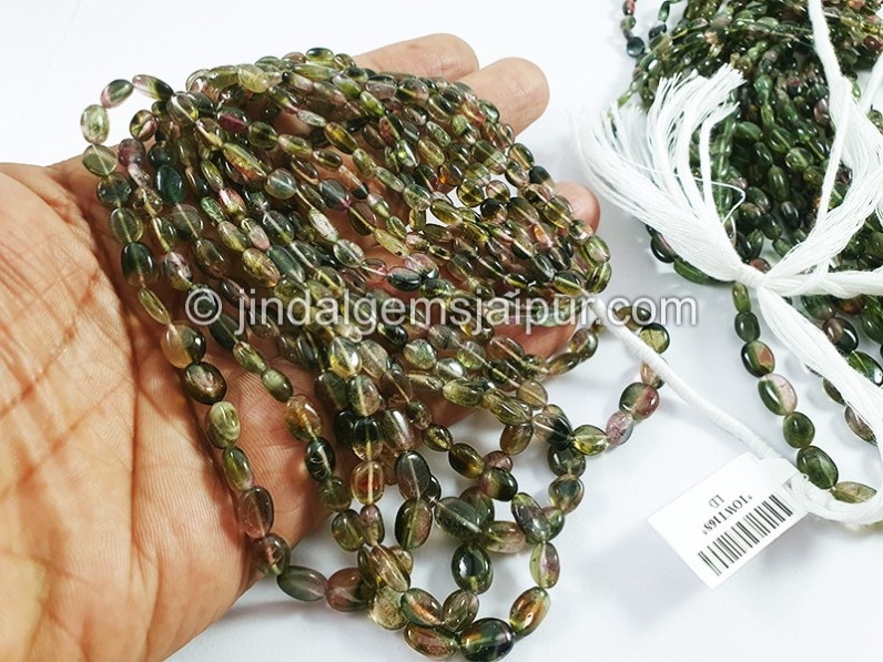 Bi Color Tourmaline Smooth Oval Shape Beads