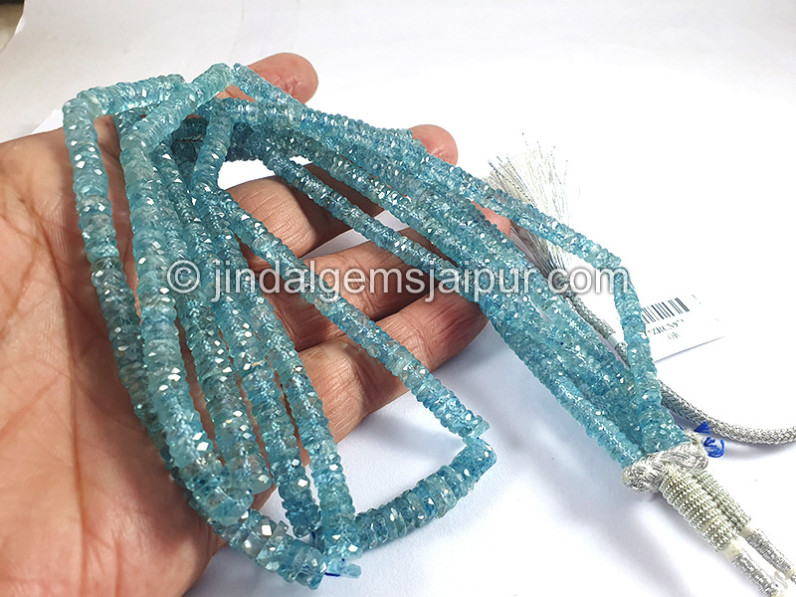 Blue Zircon Faceted Tyre Shape Beads