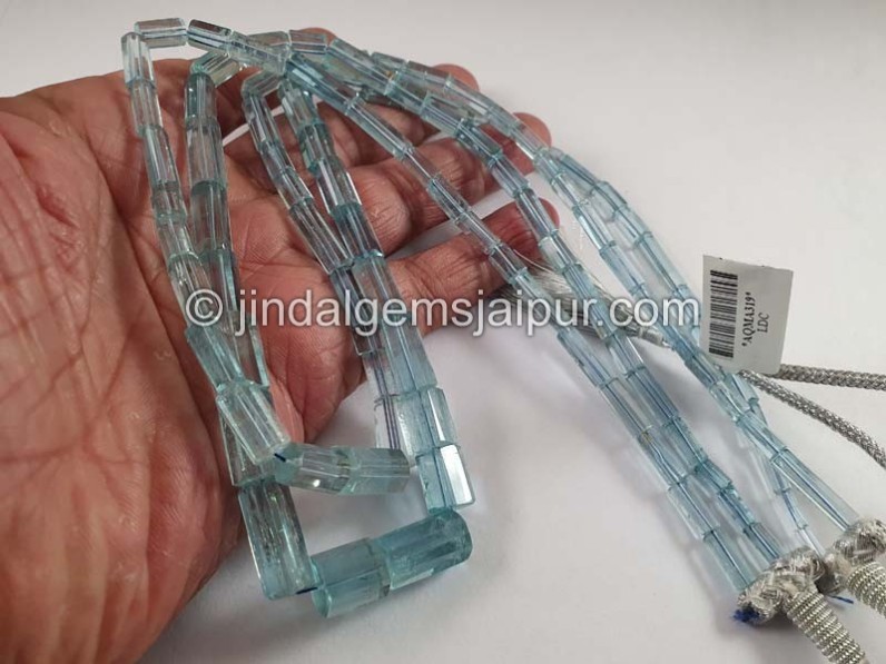 Aquamarine Step Cut Pipe Shape Beads