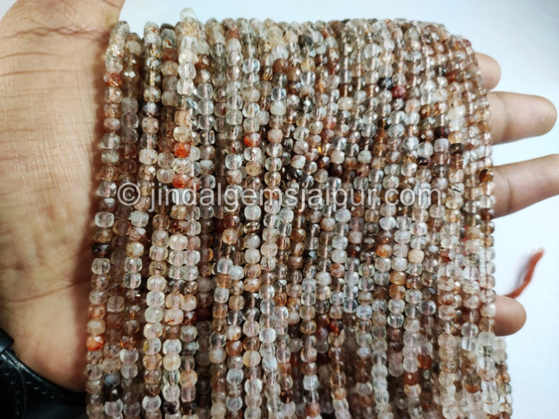 Copper Rutile Faceted Cube Shape Beads