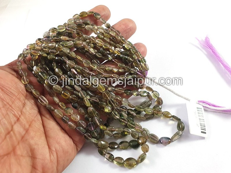 Bi Color Tourmaline Smooth Oval Shape Beads