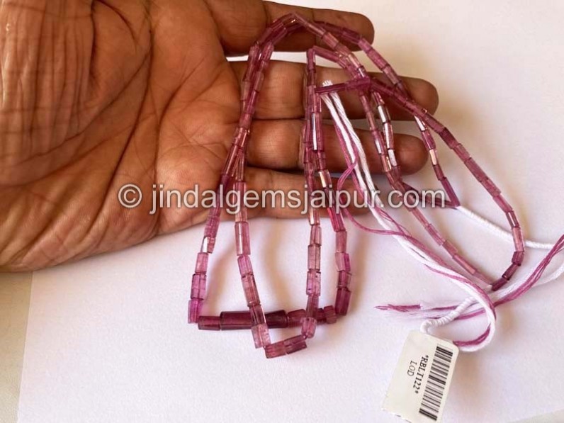 Rubellite Step Cut Pipe Shape Beads