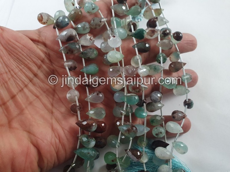 Aqua Chalcedony Faceted Drops Beads