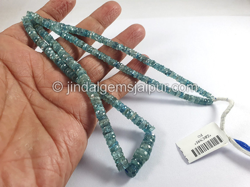 Blue Zircon Faceted Tyre Shape Beads