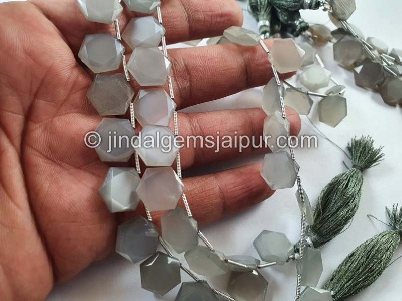 Grey Moonstone Faceted Hexagon Star Beads