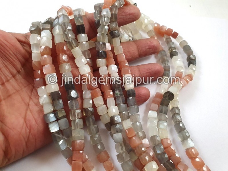 Multi Moonstone Faceted Cube Beads