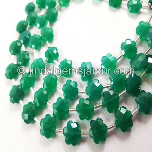 Green Onyx Faceted Flower Beads