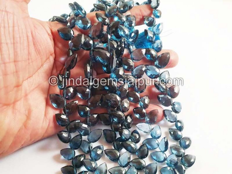 London Blue Topaz Faceted Fancy Leaf Shape Beads