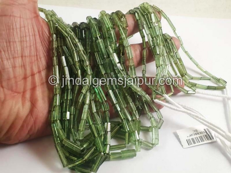 Green Tourmaline Step Cut Pipe Shape Beads