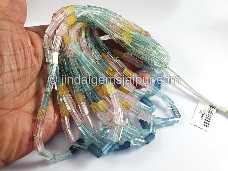 Multi Aquamarine Faceted Pipe Shape Beads