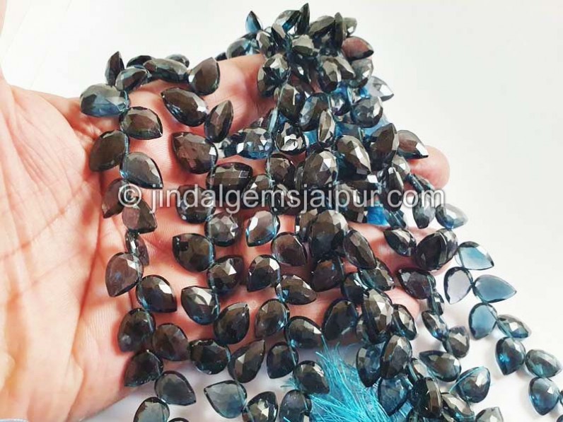 London Blue Topaz Faceted Fancy Leaf Shape Beads