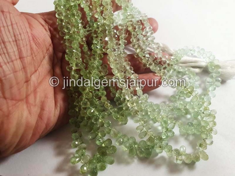 Light Basil Green Tourmaline Faceted Drops Shape Beads