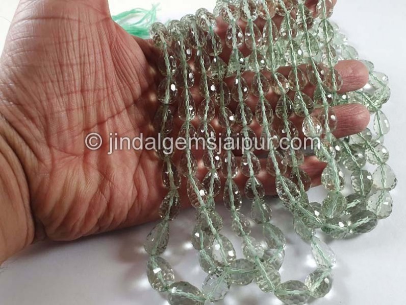 Green Amethyst Concave Cut Drops Beads