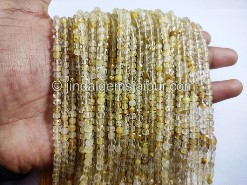 Golden Rutile Faceted Cube Shape Beads