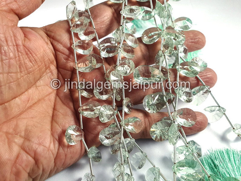 Green Amethyst Double Concave Cut Pear Shape Beads