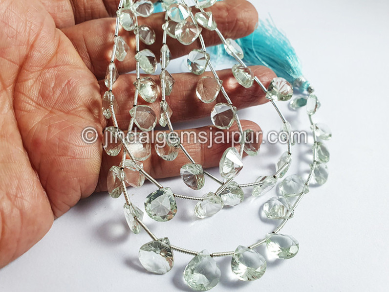 Green Amethyst Concave Cut Heart Shape Beads