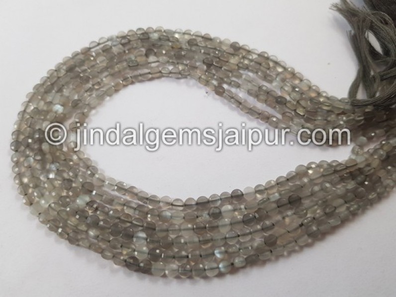 Grey Moonstone Faceted Coin Beads