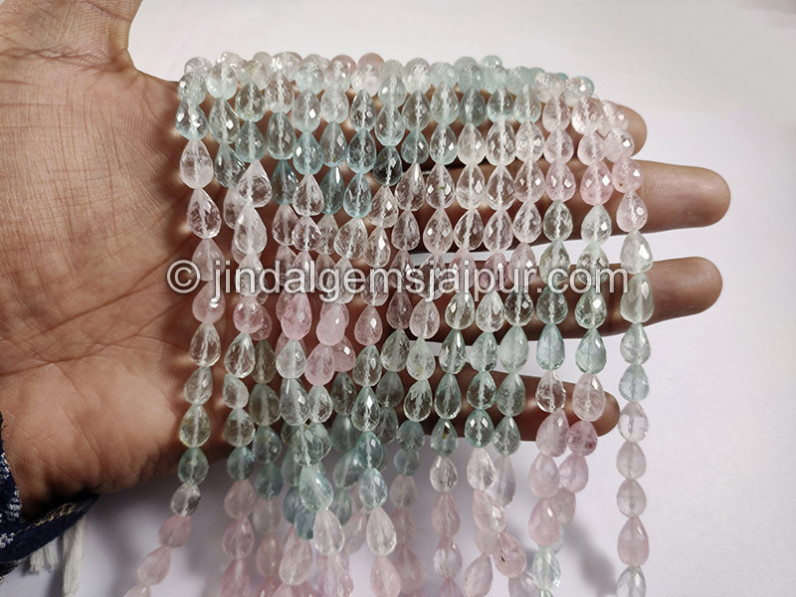 Multi Aquamarine Faceted Drops Shape Beads