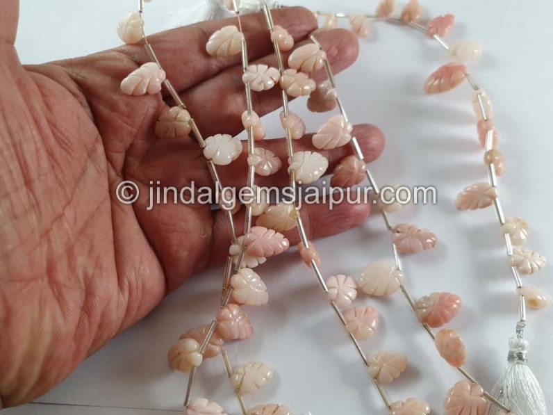 Pink Opal Carved Leaf Beads