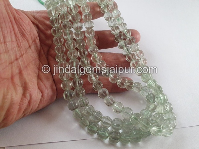 Green Amethyst Carved Pumpkin Beads