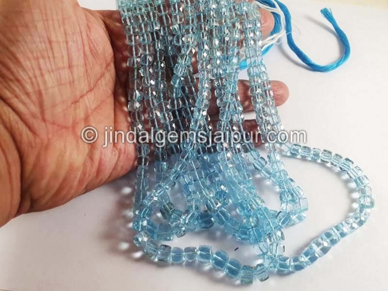 Sky Blue Topaz Faceted Cube Beads