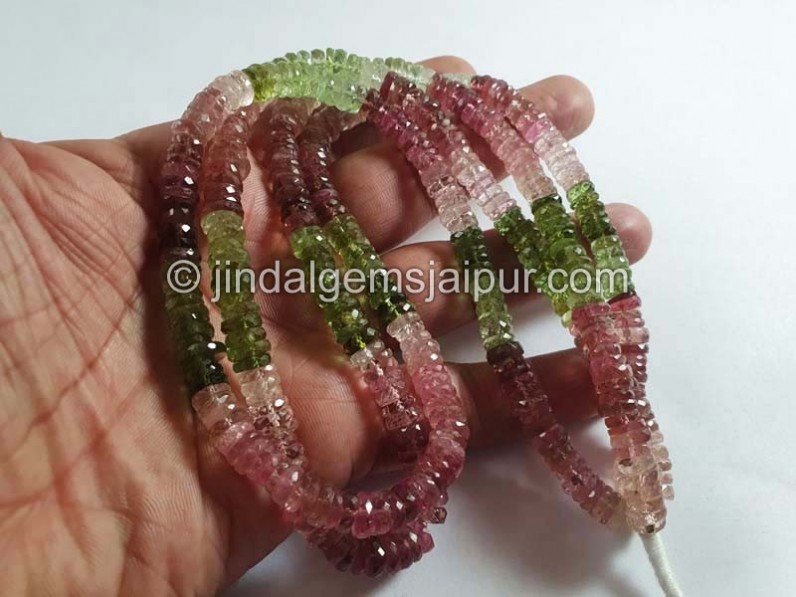 Multi Pink & Green Tourmaline Far Faceted Tyre Beads