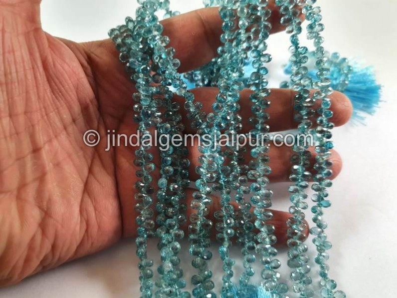 Natural Blue Zircon Faceted Drops Shape Beads