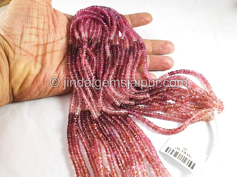 Pink Tourmaline Shaded Faceted Roundelle Shape Beads