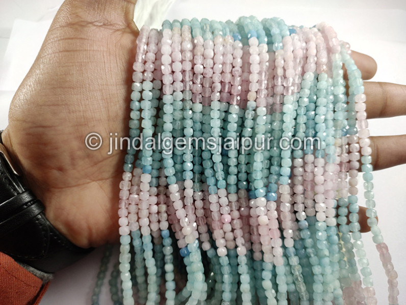 Multi Aquamarine Faceted Cube Shape Beads