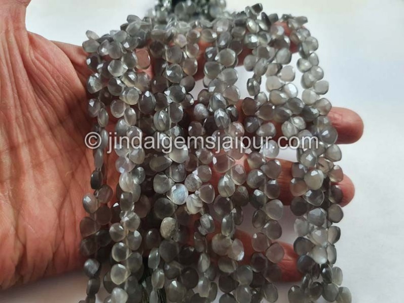 Grey Moonstone Faceted Heart Beads