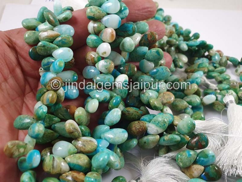 Natural Blue Opalina Smooth Pear Beads