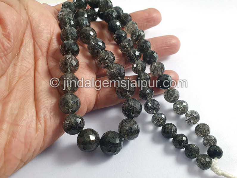 Black Rutile Faceted Round Shape Beads