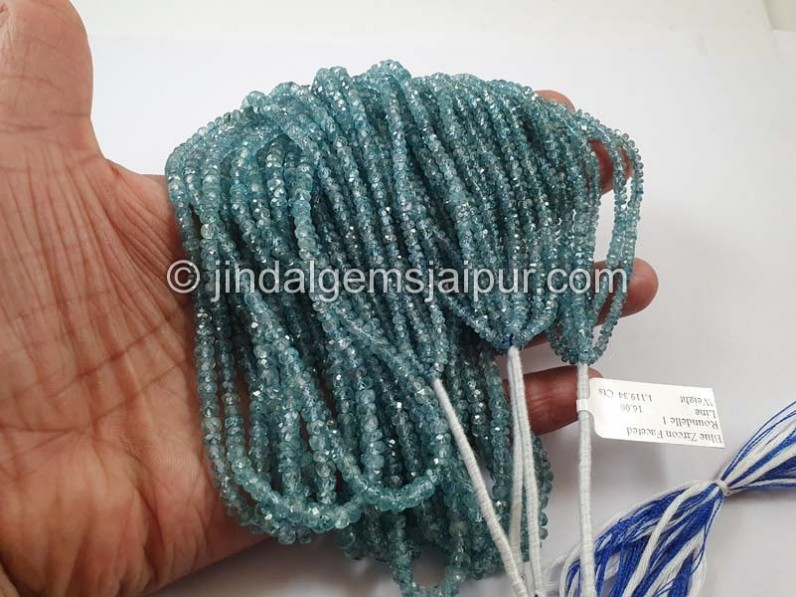 Natural Blue Zircon Faceted Roundelle Beads