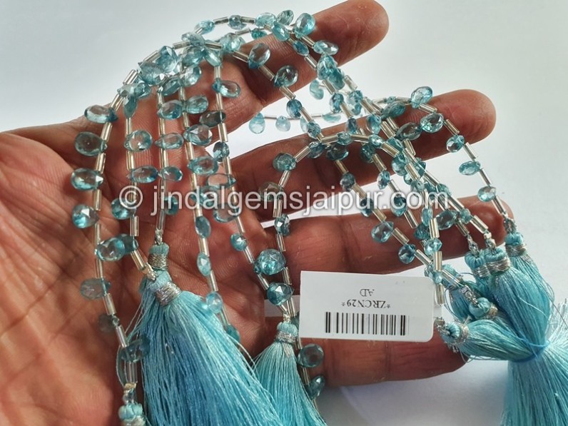 Blue Zircon Faceted Pear Shape Beads