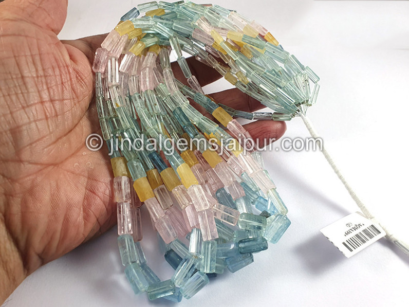 Multi Aquamarine Faceted Pipe Shape Beads