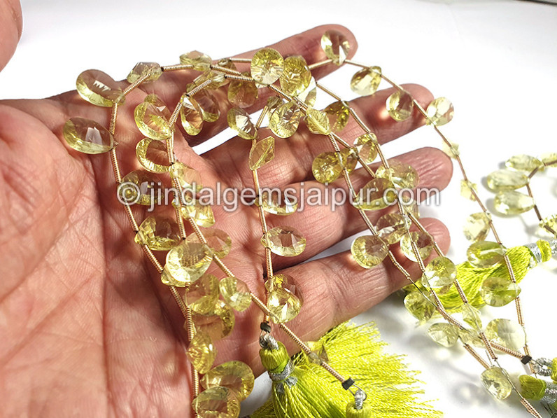 Lemon Quartz Double Concave Cut Pear Shape Beads