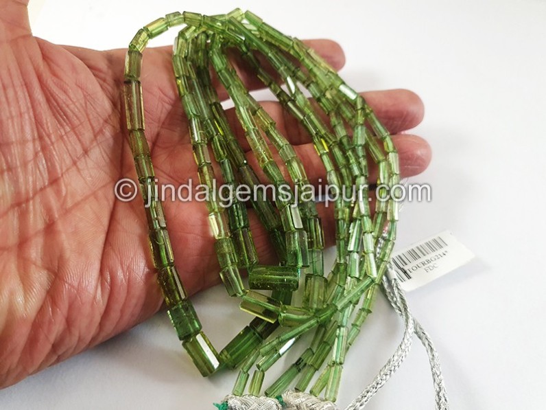 Green Tourmaline Step Cut Pipe Shape Beads