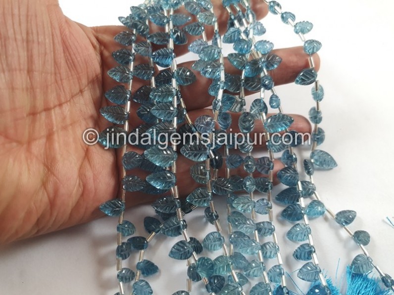 London Blue Topaz Carved Maple Leaf Shape Beads