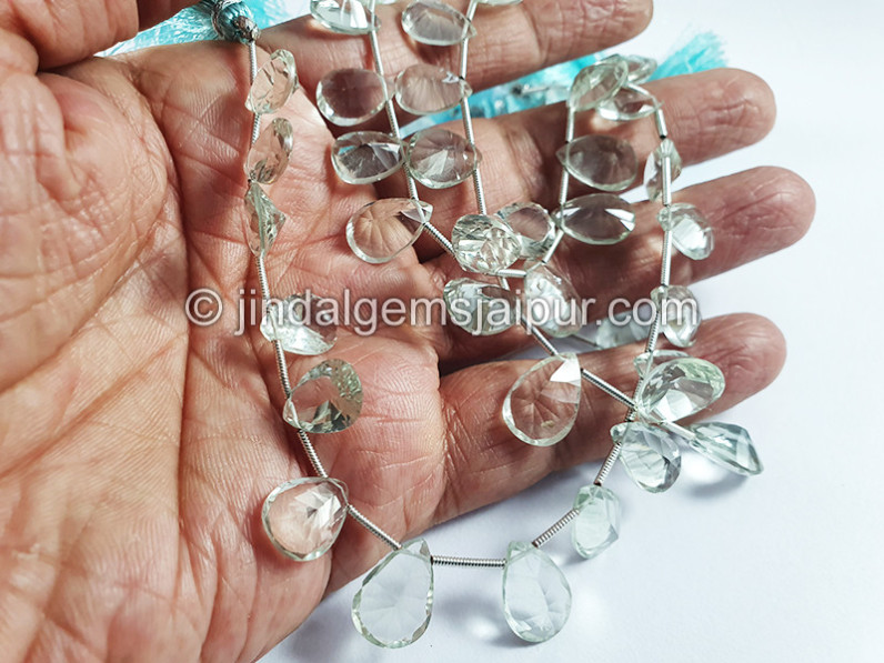 Green Amethyst Concave Cut Pear Shape Beads