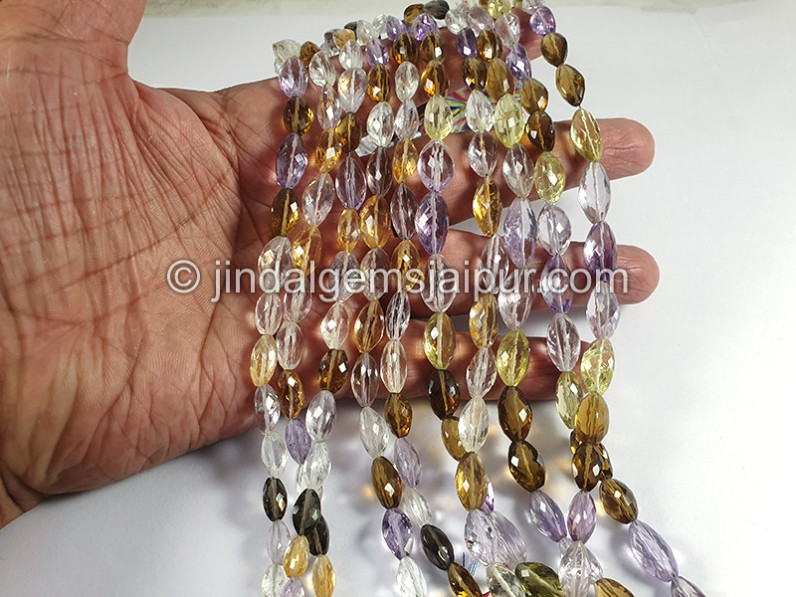 Multi Stone Faceted Cardamom Shape Beads