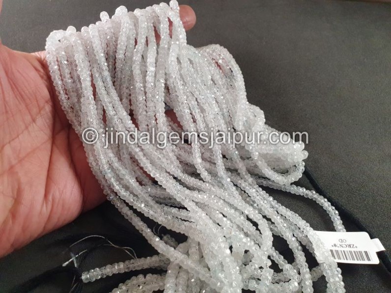 White Zircon Faceted Roundelle Shape Beads