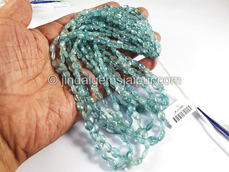 Blue Zircon Faceted Oval Shape Beads