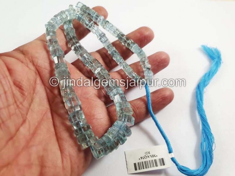 Moss Aquamarine Step Cut Bolt Shape Beads