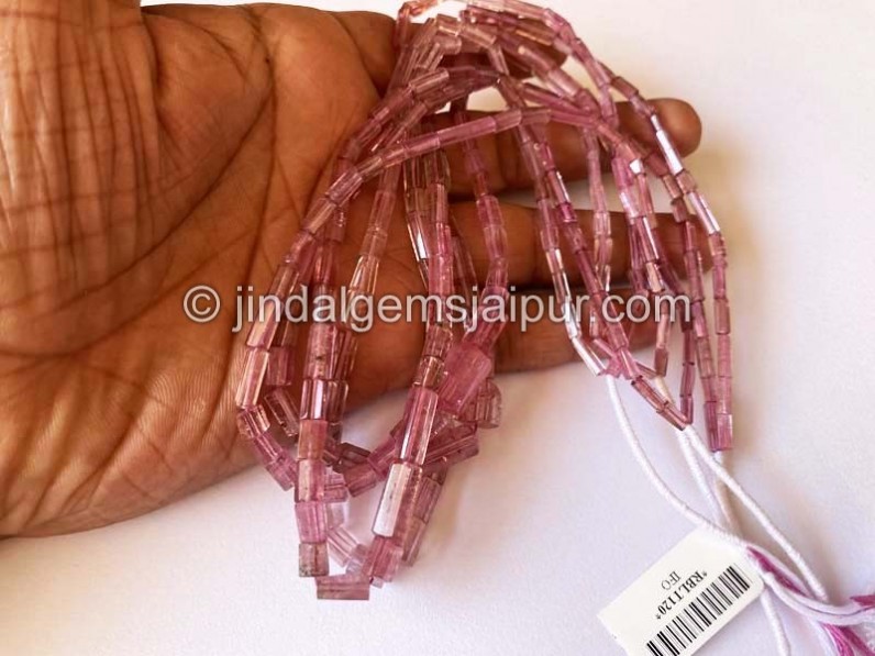 Rubellite Step Cut Pipe Shape Beads