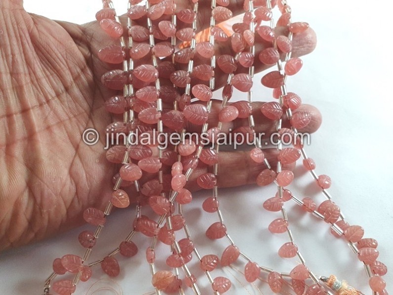 Rhodochrosite Carved Leaf Beads