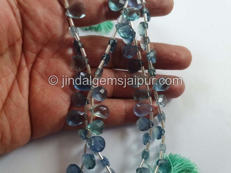 Greenish Blue Fluorite Faceted Pear Beads